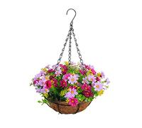 JOPAER Artificial Hanging Baskets with Flowers Artificial Hanging Baskets Outdoor Silk Flower Fake Flowers Hanging Basket Plants Artificials Flowers for Garden Patio Home Indoor Outdoor DIY Decor (C)