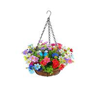 JOPAER Artificial Hanging Baskets with Flowers Artificial Hanging Baskets Outdoor Silk Flower Fake Flowers Hanging Basket Plants Artificials Flowers for Garden Patio Home Indoor Outdoor DIY Decor (D)