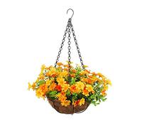 JOPAER Artificial Hanging Baskets with Flowers Artificial Hanging Baskets Outdoor Silk Flower Fake Flowers Hanging Basket Plants Artificials Flowers for Garden Patio Home Indoor Outdoor DIY Decor (E)