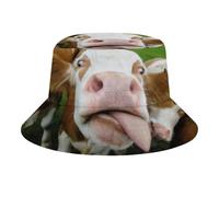JopaJre Funny Cow Sticking Out Tongue Bucket Hat for Women Men Sun Cap Fisherman Hat Packable Beach Caps Travel Outdoor