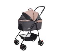 JoPet Pet Stroller for Small Dogs Cats Foldable Cart Removable Basket Lightweight (Dark Peach/Dark Grey)