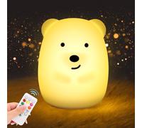 JOPHEK Bear Night Light Kids, 9 Colours, 3 Light Modes, Dimmable, Timer, Remote Control, USB Charging, Nursery Baby Girl Boy