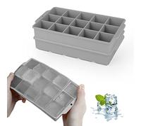 JOPHEK Ice Cube Tray, 2 Pieces, 30 Large Square Ice Cubes, Silicone, BPA Free, FDA Approved, 3.5 cm for Cocktails, Whisky, Wine, Fruit, Purees, Ice Cream, Iced Tea (Grey and Grey)