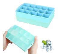 JOPHEK Ice Cube Tray, Pack of 2, 30 Compartments Silicone Ice Cube Tray, Large Square Ice Cubes, 3.5 cm for Cocktails, Whisky, Wine, Fruit, Fruit Purees, Ice Cream, Iced Tea (Blue + Blue)