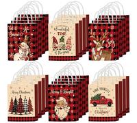 JOPHMO 24 Pcs Christmas Gift Bags With Handles, 6 Designs Christmas Paper Bag Bulk, Xmas Kraft Gift Bags for Xmas Decor Supplies Classrooms Wedding Holiday Gifts and Party Favors - 10 x 5 x 12 (Red)