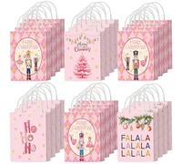JOPHMO 24 Pcs Christmas Gift Bags With Handles, 6 Designs Christmas Paper Bag Bulk, Xmas Kraft Gift Bags for Xmas Decor Supplies Classrooms Wedding Holiday Gifts and Party Favors - 10 x 5 x 12 (Pink)