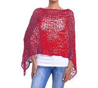 JOPHY & CO. 1511 Women's Knitted Net Poncho Crochet Summer and Spring Light and Soft, red, M