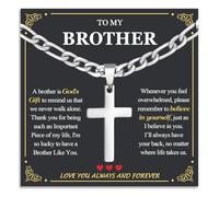 JOPLY Brother Gifts from Sister Brothers, 20" Silver Figaro Chain Cross Necklaces for Boys Men, Religious Christian Jewellery Little/Big Brother Gifts on Birthday Graduation Anniversary Christmas