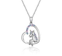 JOPLY Silver Necklace for Girls - Silver Necklace Unicorn Jewellery Gifts for Girls Daughter from Mum | Hypoallergenic Cubic Zirconia Heart Necklace for Granddaughter Niece Gift Birthday Christmas
