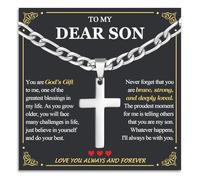 JOPLY Son Gifts from Mum and Dad, 20" Silver Figaro Chain Cross Necklaces for Boys Men, Religious Christian Jewellery Presents Father's Day Graduation Christmas Birthday Gifts for Son Adult Teenage