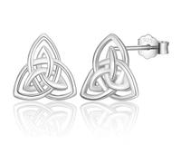 JOPLY Sterling Silver Stud Earrings, Celtic Knot Leaf Design, 10mm, 925 Sterling Silver, Hypoallergenic, Push Back, Perfect for Birthday Gifts