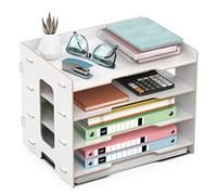 jopoo Office File Tray, A4 Desk Tidy Organiser, 4 Tier Document/Paper/Letter Tray (white)