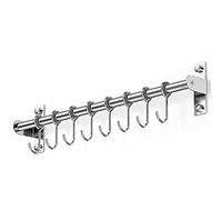 jopoo Stainless Steel Utensil Rack, Wall-Mounted Hanging Rail Rack with 8 Sliding Hooks, for Kitchen & Bathroom