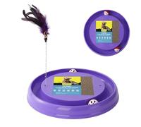 JOPOY Interactive Cat Scratcher with 2 Self-Rotating Balls and 1 Kitten Interactive Toy,Durable Scratch Pad for Indoor Play,Eco-Friendly Grey Sisal,2-in-1 Cat Toy (Purple)