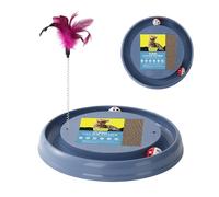 JOPOY Interactive Cat Scratcher with 2 Self-Rotating Balls and 1 Kitten Interactive Toy,Durable Scratch Pad for Indoor Play,Eco-Friendly Grey Sisal,2-in-1 Cat Toy (Grey)