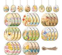 JOPOYOCO 24Pcs Vintage Easter Decorations, Classic Easter Egg Bunny Wooden Hanging Ornaments Retro Easter Pendants for Easter Decor Party Supplies (Egg)