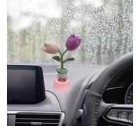 JOPOYOCO Handmade Knitted Tulips Car Accessories, Cute Bobblehead Tulips Dashboard Decorations, Crochet Smiley Tulips Funny Gadgets Car Décor Gift for Women Girl Car Interior Desk Ornaments