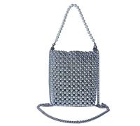 JOPOYOCO Pearl Bag for Women, Beaded Shoulder Bag, Pearl Clutch Purse Pearl Tote for Wedding Evening Parties Prom (Silver)