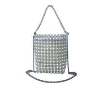 JOPOYOCO Pearl Bag for Women, Beaded Shoulder Bag, Pearl Clutch Purse Pearl Tote for Wedding Evening Parties Prom (Transparent)