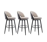 JOPUYRNMA Modern 360° Swivel Barstools, Set of 3 PU Leather Counter Height Bar Stools, Upholstered Kitchen Chairs with Steel Legs and Footrest, forRestaurant Lounge Pub(Gray Khaki,62cm)