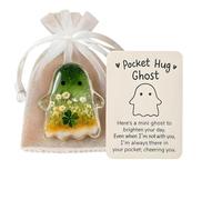 JOPWUE Ghost Pocket Hug, Ghost Pocket Card, Halloween Inspirational Gift with Comforting Card, Cute Mini Charm for Emotional Support, Thinking of you Gift for Friends (Four-leaf clover)