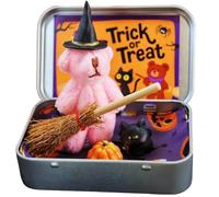 JOPWUE Little Bear In A Box for Trick or Treat, Halloween Interactive Toys,Mini Cute Teddy Bear Gift with Wizard Hat,Pumpkin & Cat Halloween Decoration Sets for Accompany & Festival Gifts (Pink)
