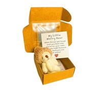 JOPWUE Mini Worry Plush Bear in Box, Plush Bear with Inspirational Card Sympathy, Handmand Emotional Support Crochet Toys, Gifts For Teacher, Children, Women, Kids, Lovers and friends (White)