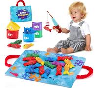 JOPWUE Montessori Toys for 1 Year Old, 10-in-1 Fabric Fishing Game with Stacking Cups, Number Counting, Color Sorting & Shape Learning for Toddlers, Baby Toys for 1-3 Year Old Boys & Girls