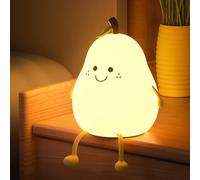 JOPWUE Pear Shape LED Night Light, Cute Pear Shape Silicone Night Light, USB Rechargeable 7 Colors & Warm White for Baby Girl Boy (White)