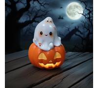 JOPWUE Resin Ghost Pumpkin Figurine, Cute & Spooky Halloween Ornament, Miniature Desk Ornament for Bedroom, Entryway, Cabinets, Tabletop, or Centerpiece Display (B)