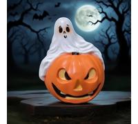 JOPWUE Resin Ghost Pumpkin Figurine, Cute & Spooky Halloween Ornament, Miniature Desk Ornament for Bedroom, Entryway, Cabinets, Tabletop, or Centerpiece Display (A)