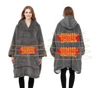 JOPWUE Wearable Heated Blanket for Men Women, USB Beating Electric Wearable Blanket, Electric Heating Blanket with Sherpa Wool Flannel, Large Pockets and Sleeves, 3 Heating Settings, Longueur 96cm