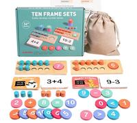 JOPWUE Wooden Ten Frame Set for Kids - Maths Counters for Addition & Subtraction, Educational Arithmetic Toy for Kindergarten, Homeschooling, and Early Learning