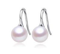 JORA Classical Gold Plated 925 Sterling Silver White Freshwater Cultured Pearl Dangle Drop Earrings for Women Girls Gift, Pearl, Pearl