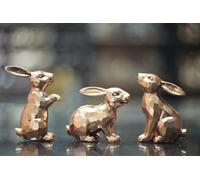 JORAE Gold Bunny Statues Easter Rabbit Figurines Set of 3 Vintage Rabbit Statues Animal Home Décor Office Table Ornament, Champagne Gold, 3" H, Polyresin