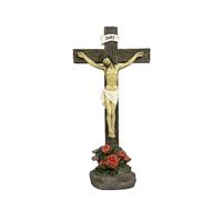 JORAE Jesus Crucifix Statue Standing Cross Decoration Praying Religious Figurine Jesus Christ Catholic Display Resin Tabletop Home Decor, 10" H