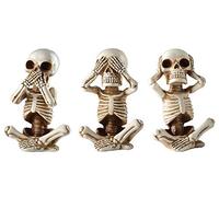 JORAE Skeletons Statue Hear See Speak No Evil Baby Halloween Figurines Home Decorative, Set of Three, 4.8 Inches, Oyster White Polyresin