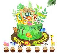 JORAKI Jungle Animal Cake Topper Cupcake Toppers DIY Dessert Cake Decoration for Boy Girl Kid Birthday Party Decoration, Jungle Safari Theme Party