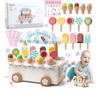JORAKI Wooden Ice Cream Toy Shop Play Food Sets Toddler Pretend Play Kitchen Accessories, Wooden Food Toys Kitchen Toys Role Play Educational Toy Gift for Girls Boys 3 Years Old Boy or Girl
