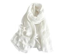JORcadis 1-Piece White Scarf Cotton Linen Blend 180x90cm | Functions as pashmina shawls and wraps for women. Oversized lightweight wrap for evening dresses, weddings, and daily wear.