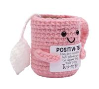 JORcadis Pink Teacup Crocheted Plush Doll, Emotional Support Crochet Positive Gift for Motivation Desk Decoration, Positive Crochet Cup Pocket Hug Gift, Good Luck Gifts for Women Men Friend