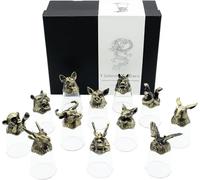 JORCEDI 100ml Glass Shot Glasses Set, Antique Bronze Wild Forest Creatures Theme, Whisky Spirit Glasses, Gift Set of 12 for Home Bar, Parties, Gifts, Decoration
