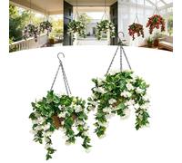 JORCEDI 15" Faux Crepe Myrtle Hanging Baskets, Artificial Hanging Baskets Outdoor, UV Resistant Realistic Artificial Hanging Plants for Patio,Porch & Home Decor (White,2pcs)