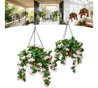 JORCEDI 15" Faux Crepe Myrtle Hanging Baskets, Artificial Hanging Baskets Outdoor, UV Resistant Realistic Artificial Hanging Plants for Patio,Porch & Home Decor (Pink,2pcs)