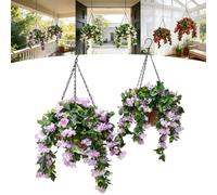 JORCEDI 15" Faux Crepe Myrtle Hanging Baskets, Artificial Hanging Baskets Outdoor, UV Resistant Realistic Artificial Hanging Plants for Patio,Porch & Home Decor (Purple,2pcs)