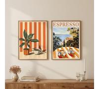 JORCEDI 2-piece Poster Set, Vintage Coffee Posters, Coffee Images, Espresso Images, Kitchen Art, Aesthetic Decor, Afternoon Tea Wall Art, for Cafés, Kitchens, Bars and Living Rooms, Unframed (40x50cm)
