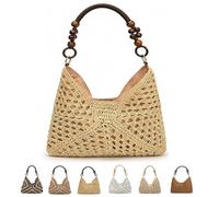 JORCEDI 2026 New Fashionable Handmade Woven Bag Boho Crochet Straw Tote Bag with Large Capacity Shopping Travel & Daily Use (Dark Khaki)
