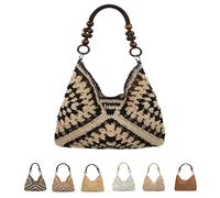 JORCEDI 2026 New Fashionable Handmade Woven Bag Boho Crochet Straw Tote Bag with Large Capacity Shopping Travel & Daily Use (Black Brown)