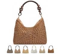 JORCEDI 2026 New Fashionable Handmade Woven Bag Boho Crochet Straw Tote Bag with Large Capacity Shopping Travel & Daily Use (Brown)