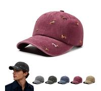 JORCEDI 2026 New Retro Washed Cotton Dachshund Cap, Embroidered Dachshund Dog Dad Hat, Adjustable Casual Cap for Dog Lover (Red)
